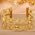 Ethnic woven titanium steel cuff bracelet in gold finish with multi-layer wave design - Gold Woven Stud