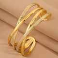 Elegante bracciale rigido incrociato placcato oro con cristalli lucidi da donna - Stile Ondulato con Strass Oro