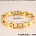 Detail of 18k gold plated magnetic therapy bracelet with size and weight measurements - Square Smooth Magnetic Style