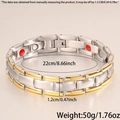 Détail du bracelet magnétique en acier inoxydable bicolore avec dimensions et poids - Bracelet Magnétique style Montre / Or & Argent