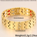 Vue détaillée du bracelet magnétique en acier doré montrant les perles de thérapie et taille - Bracelet Magnétique à Quadrillage / Or