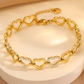 Élégant bracelet à maillons en forme de cœur plaqué or avec zircons brillants pour femme - Style Strass en Forme de Cœur / Or