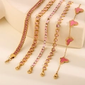 Five-piece gold stainless steel bracelet set with pink zircon hearts and butterflies - Pink Butterfly Heart Five Piece Collection
