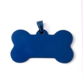 Detail of blue bone-shaped stainless steel pet ID tag with a triangular hanging ring - 36*22MM / Blue