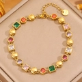Élégant bracelet en acier inoxydable doré avec zircons colorés et cristaux carrés - Diamant Coloré Carré