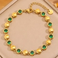 Exquisite gold plated stainless steel bracelet with green round gemstones and lobster clasp - Round Green Zircon Necklace