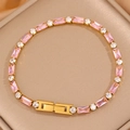 Lussuoso bracciale tennis in acciaio inossidabile con zirconi rosa e fibbia H placcata oro - Rosa + Bianco