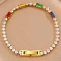 Bracciale tennis in acciaio inossidabile placcato oro 18k con fibbia a H e zirconi - Bianco e Colorato