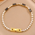 Bracciale tennis in acciaio inossidabile placcato oro 18 carati con zirconi neri e bianchi - Bianco + Nero