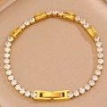 Elegante bracciale tennis in acciaio inossidabile placcato oro 18k con chiusura ad H - Bianco + Giallo