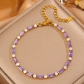 Elegante bracciale in acciaio titanio dorato con zircone viola rettangolare e pietre - Strass Viola