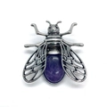 Vintage silver insect pendant featuring a large oval purple natural stone inlay - Purple Crystal