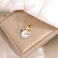 Titanium steel couple necklace set with gold love key and silver forever disk pendant - Key and Smiley Face