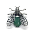 Silver insect pendant with large green aventurine stone and intricate mesh wings - Green Aventurine