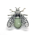 Antique silver bee pendant featuring a green aventurine stone inlay and insect design - Light Green (Style 5)