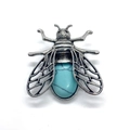 Vintage silver bee pendant with a turquoise stone inlay on a clean white background - Blue Turquoise