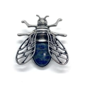 Vintage silver bee pendant with lapis lazuli stone and intricate hollowed wing texture - Lapis Lazuli