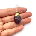 Waterdrop-shaped natural stone pendant in dark purple and brown with a golden bail clasp - 16x29mm / No. 2 Purple