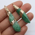 Irregular green crystal stone pendant with gold foil accents and top hanging ring - Green Irregular Raw Stone / 10x30-15x50mm