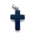Detailed view of cross-shaped blue goldstone pendant with sparkling starry texture - 18x29mm / Blue Sandstone