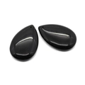Polished black teardrop stone pendants with pre-drilled holes for jewelry making - 25x38mm / Black Agate