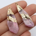Irregular rose quartz crystal pendant with gold plating for DIY jewelry - 10x30-15x50mm