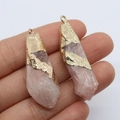 Irregular natural rose quartz pendant with gold foil wrap and metal loop connector - Purple Irregular Raw Stone / 10x30-15x50mm