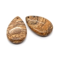 Polished teardrop-shaped natural picture jasper stone pendant with unique brown patterns - 25x38mm / Jasper