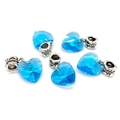 Lot de 5 breloques cœur en cristal bleu ciel avec perles argentées pour bijoux DIY - Bleu lac