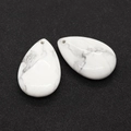 Polished tear-drop white marble stone pendants with natural grey veins for DIY jewelry - 25x38mm / Howlite