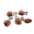 Brown multifaceted crystal heart pendants with silver filigree bails for DIY jewelry - Amber