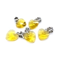 Set of 5 heart-shaped yellow crystal pendants with silver floral bail for DIY jewelry - Bright Yellow