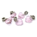 Pink heart crystal charms with engraved silver bails for DIY jewelry making - Pink