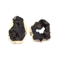 Pendentif irrégulier en pierre naturelle noire avec bordure dorée pour colliers DIY - Noir