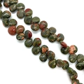 Unakite gemstone beads in heart shape for DIY jewelry with green and red marble patterns - 10x12mm / Unakite