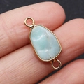 Sky blue amazonite stone pendant with gold bezel and double loops for DIY jewelry - Amazonite