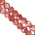 Macro shot of heart-shaped natural pink quartz beads with vertical holes for DIY jewelry - 15x15x8mm (Approx. 14 Beads) / Watermelon Quartz