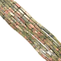 Polished unakite stone tube beads 4x13mm for DIY necklace jewelry making - 4x13mm / Unakite