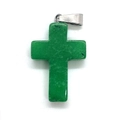 Natural green stone cross pendant with silver bail for DIY jewelry making and accessories - 18x29mm / Green Jade