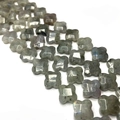 Perles trèfle à quatre feuilles en labradorite facettée avec reflets bleus et jaunes - Forme de Trèfle / Pierre Flash (Labradorite) / 14x14x6mm