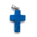 Lapis blue natural stone cross pendant with silver metal clasp for DIY jewelry - 18x29mm / Synthetic Turquoise