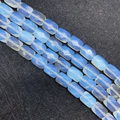 Faceted rectangular Indian Agate opal beads in translucent light blue for DIY jewelry - 8x11x15mm / Opal
