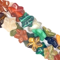 Star-shaped natural gemstone loose beads in tiger eye malachite and agate variants - 15x15x7mm / Multicolor