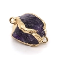 Irregular amethyst crystal pendant with gold plating and double connectors for DIY jewelry - 13x20-17x25mm / No. 5 Amethyst