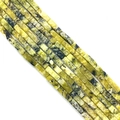 Rectangular yellow-green natural stone beads with black spots for DIY jewelry making - 4x13mm / Green Synthetic Opal