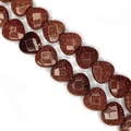 Cuentas de corazón en piedra de sol roja pulida con destellos dorados para joyería DIY - 15x15x8mm (aprox. 14 cuentas) / Piedra de Arena Dorada