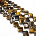 Perles en pierre d'oeil de tigre naturelle en forme de trèfle à quatre feuilles doré - Forme de Trèfle / Œil de tigre / 14x14x6mm