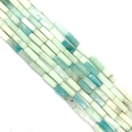 Polished natural stone rectangular tube beads in mint green and white for DIY jewelry - 4x13mm / Amazonite