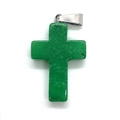 Ciondolo a croce in pietra naturale verde con un gancio in metallo color argento - Giada Verde