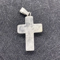 Handcrafted cross pendant in clear white crystal with silver bail on textured background - 18x29mm / White Crystal